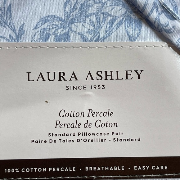 Laura Ashley Blue Floral Natalie cotton Percale 2 Standard pillowcases NWT - Picture 3 of 8